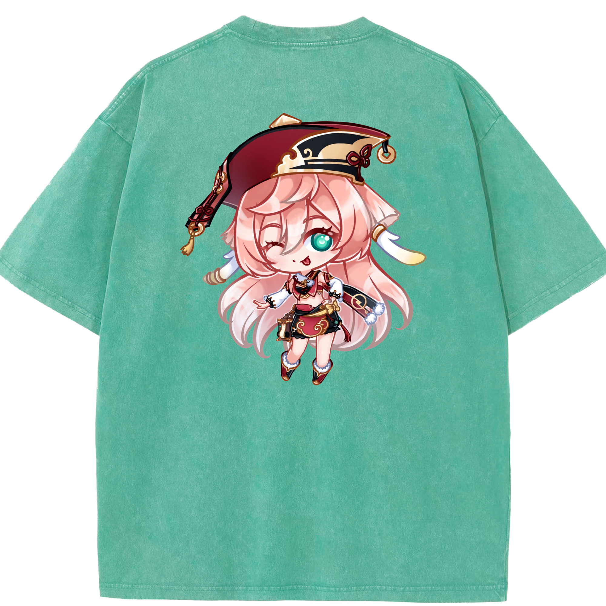 げんし神 ヤンフェイ genshin Yanfei 綿100% ヴィンテージ風 半袖Tシャツ（背面プリント）